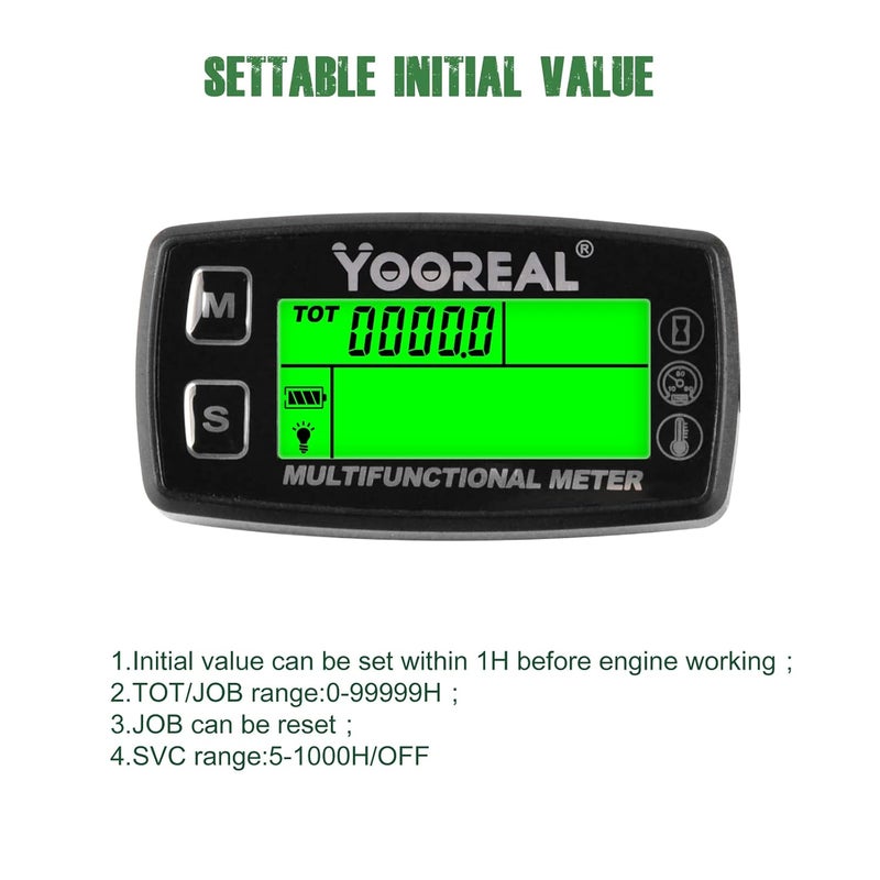YOOREAL Digital Engine Temperature Gauge Meter,Tachometer and Hour Meter,Removable Temp Probe,Waterproof for Scooter Snowblower Mini Bike Motorcycle Lawn Tractor Generator Dump Truck - Image 4